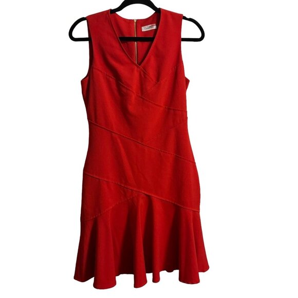 Calvin Klein Dress 4 Red Fit &‎ Flare Sleeveless Knee Length Round Neck Lined - Picture 1 of 6